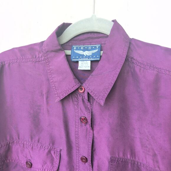 VTG Best American Clothing 100% Silk Plum Long Sleeved Button Down Women's Large - Picture 3 of 9